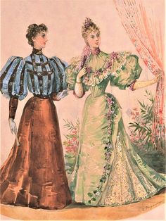 19th Century Fashion Plates, 1895 Fashion Plate, 1895 Fashion, Historical Dress, 1910s Fashion