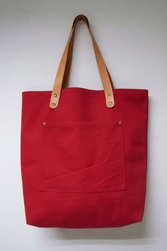 Leathinity - Red Canvas Tote Bag w/ Genuine Leather Handles - Eco Friendly Canvas Leather Tote, Tote Bags Sewing, Red Canvas, Eco Bag, Linen Bag, Denim Bag, Fabric Bags, Fabric Bag