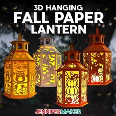 3d hanging fall paper lantern lanterns with pumpkins and owls on them for halloween decor