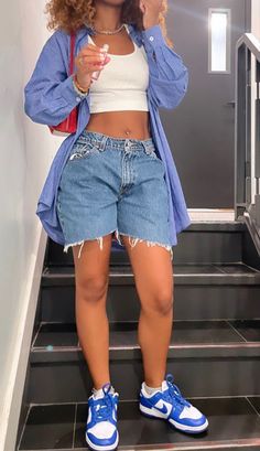 Black Woman Summer Outfits, Big Shorts Outfit, Casual Summer Outfits Black Women, Bar Attire, Dreamville Festival, Summer Outfits Black Women, Greece Fits, Sporty Summer, Summer Outfits Black Woman