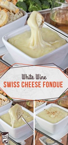 the cheese fondue is being drizzled over