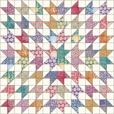 an image of a colorful quilt with many different colors and shapes on the front side