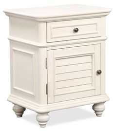 a white cabinet with two drawers and one door