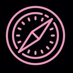 a pink and black compass icon on a black background