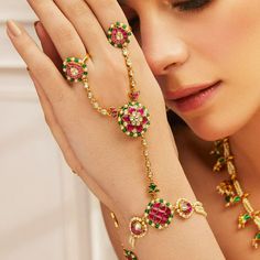 Shop Paksha's Heritage Floral Jadau Silver Haath Phool | 925 Silver Traditional Festive Flower Jewelry, Festive Flower Jewelry For Diwali, Festive Flower-shaped Jewelry For Diwali, Festive Floral Jewelry For Diwali, Pink Kundan Jewelry For Puja, Pink Jewelry For Diwali Puja, Festive Pink Jewelry For Puja, Haath Phool Jewellery, Spain Jewelry