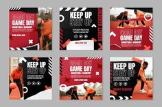 four different flyers for a game day with an image of people playing tennis on the court