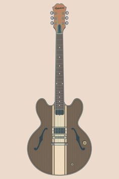 an acoustic guitar is shown on a beige background