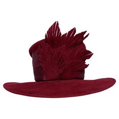 Maison Michel Autumn/Winter Beautifully Blocked Medium Brim Maroon Felt High Top Hat with Matching Leaf Spray and Wide Grosgrain Band: Unlabeled, with attached combs for securing. Size 7 1/4 Medium. Made in France. Please visit our 1stDibs Store for many more options from the same collection. Top Hat, High Tops, Accessories Hats, Spray, Felt, Fashion Accessories, Band, Media, Hats