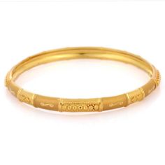 This is part of Chairish’s Fine Jewelry assortment.  Traditional Engraved Bangle in 18K Gold. It’s a great jewelry ornament to wear on occasions and at the same time works as a wonderful gift for your loved ones. These lovely statement pieces are perfect generation jewelry to pass on. Bangles feel comfortable while wearing it as it is lightweight, designer and skin friendly. Our handmade solid gold bangles are a stylish accessory which is perfect for your daily casual wear or work formal wear. T Fine Jewelry White Gold Bracelets With Intricate Design, White Gold Bracelets With Intricate Design For Fine Jewelry, White Gold Bracelets With Intricate Design, Classic Gold Bracelet With Hand Set Details, Classic Gold Bracelets With Hand Set Details, Classic 22k Gold Bracelets As A Gift, Classic 22k Gold Bracelet As A Gift, Luxury Bangle Jewelry With Elegant Design, Elegant Bangle Jewelry For Formal Occasions