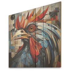 a painting of a rooster on wood panels