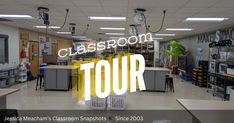 the classroom tour banner is displayed in front of an open area with desks and chairs