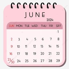 a pink calendar with the date june and month numbers on it, months, illustration, template png and psd