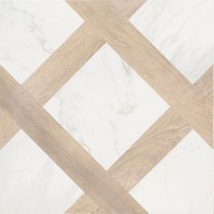 white marble and wood flooring with diagonal lines in the center, as well as an abstract design