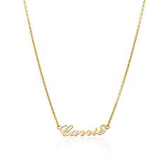 Carrie Name Necklace (Gold) Abbott Lyon, Name Necklace Gold, Birthstone Pendant, Waterproof Jewelry, Fall 24, Sustainable Brand, Carrie Bradshaw, Classic Gold, Recycled Sterling Silver