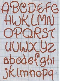 a cross stitch pattern with the letters and numbers in red on white paper, as well as