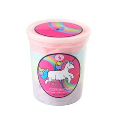 unicorn tails cotton candy in a pink container