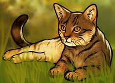 a drawing of a cat laying in the grass with its paw on another cat's back