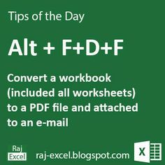 a green sign that says tips of the day at + fd + f convert workbook included all worksheets to a file and attached to an e - mail