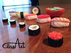 there are many different sushi on the table