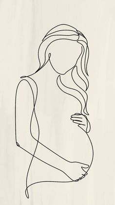 a black and white drawing of a pregnant woman's body with her hand on her stomach