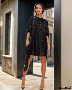 Olivia Mark - Glistening Sequin Cocktail Dress for Formal Gatherings Elegante Y Chic, Elegant Mini Dress, Belle Silhouette, 파티 드레스, Gold Sequin Dress, New Years Eve Dresses, Eve Dresses, Shift Dresses, Party Dress Long Sleeve