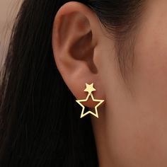 Buy Now- Double Star Minimalist Earrings 18k Gold Silver Stud Earrings. Introducing our stunning Stainless Steel Geometric Rectangle Round Earrings, designed to add a touch of elegance and sophistication to your everyday style. Crafted with care and precision, these earrings are a perfect combination of simplicity and fashion-forward design. #eBay #eBaySeller #Star #Gold #Earrings #MothersDay #Anniversary #Birthday #ForWomen Star Minimalist, Titanium Metal, Titanium Earrings, Titanium Jewelry, Star Earrings Stud, Steel Earrings, Silver Style, Star Studs, Stainless Steel Earrings