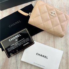 Authentic And Very Rare Piece! Brand: Chanel Zip Around Coin Purse/Card Holder With 3 Slots Color: Light Beige Iridescent With Gold Cc Emblem Hardware, Shifts Pink Or Green In Different Lighting Condition: Great Material: Chanel Caviar Leather Corners Are All In Good Condition, Some Have Slight Discoloration As Shown In Pictures Interior Beige Is Flawless With No Signs Of Use When Purchased, You Will Receive The Zip Around Card Wallet, Authenticity Card, Care Instruction Packets, Velour Dust Bag Chanel Zippy Coin Purse, Chanel Card Case, Chanel Card Holder Beige, Chanel Classic Flap Card Holder, Chanel Wallet On Chain Beige, Chanel Box, Chanel Caviar, Light Beige, Card Wallet