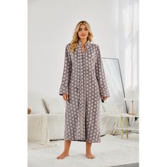 Sleepwear Women's Zipper Front Robe Full Length Duster Color: Brown, Size: S | Bungalow Rose Girl Mid-Calf Bathrobe w / Pockets Polyester, Size 16.0 W in | Wayfair House Night, Rose Girl, Harajuku Fashion, Knitting Women, Rose Color, Sleepwear Women, Bungalow Rose, Mid Calf, Front Zipper