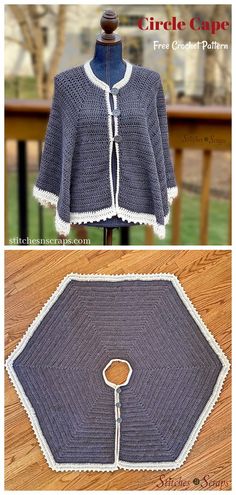 the front and back of a crocheted jacket with zippers