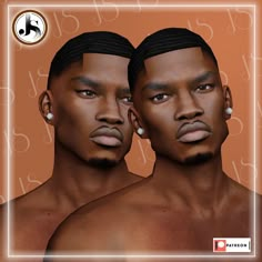 two black men with ear piercings on their heads are shown in front of an orange background