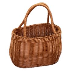 a brown wicker basket on a white background