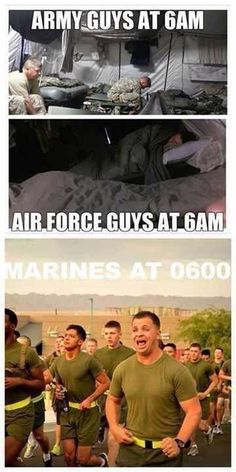 two pictures with the words army guys at 6am and air force guys at 6am