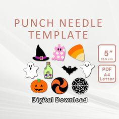 a bunch of halloween themed items on a white background with the text punch needle template