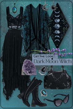 Dark Moon WitchA little goth, a little bit bohemian, a whole lot of witchy. Stevie Nicks would approve of this outfit with the flowy layers, shall, lace, crystals, and gorgeous vibes. #affiliatelinks Dark Floral Clothes, Gothic Modern Fashion, Witchy Business Casual, Forest Witch Aesthetic Fashion, Dark 70s Aesthetic, Witchy Fashion Modern Witch, Witch Lookbook, Witch Outfits Aesthetic, Dark Boho Outfits