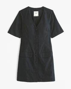 Our new short-sleeve mini dress in our classic linen-blend fabric, featuring front pockets, button-through detail and a flirty v-neckline. Academia Outfits, Short Sleeve Mini Dress, Light Academia, Mini Dress With Sleeves, New Wardrobe, Who What Wear, Shopping List, Women's Dresses, Abercrombie Fitch