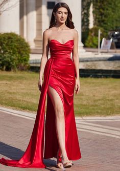 Evening Dresses Cocktail, Red Prom, Bride Accessories, Satin Prom Dress, Matching Accessories, Red Prom Dress, New Style, Evening Wear, Cowl Neck