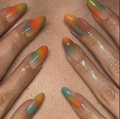 Fall Airbrush Nails, Myprettyset Nails, Summer Nails With Charms, Fall Aura Nails, Airbrush Nail Designs, Airbrushed Nails, Nessa Nails, Charms Nails, Clothes Capsule