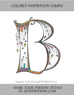 the letter b is decorated with colorful designs