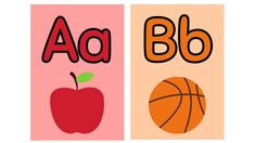 two posters with letters and an apple on the opposite side, one is for alphabets