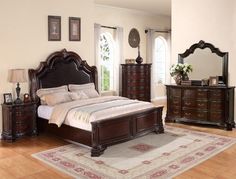 sheffield bedroom set grey Cherry Bedroom, Upholstered Bedroom Set, King Size Bedroom Sets, Bed Dresser, King Sized Bedroom, Art Deco Decor, Queen Panel Beds, Furniture Packages, Brown Bedroom