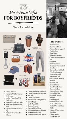 an advertisement with the words must have gifts for boyfriends that he'll actually love