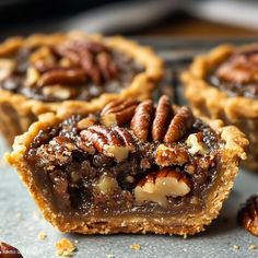 Decadent German Chocolate Pecan Pie Bites Mini Pecan Pie Recipes, German Chocolate Pecan Pie, Caramelized Pecans, German Chocolate Pies, Christmas Desserts Cakes, Pecan Pie Bites, Pecan Filling, Best Pecan Pie, Mini Pecan Pies