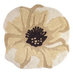 a white and black flower rug on a white background