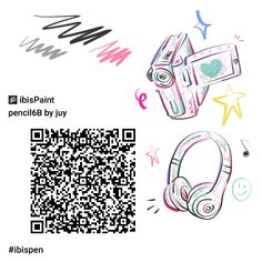 an image of headphones and qr code on a white background with the text, bisip paint pencils by juy