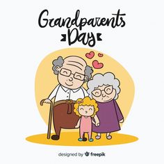 grandparents day card with an elderly couple and two children