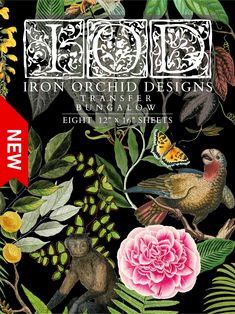 the front cover of iron orchid designs, featuring monkeys and other tropical plants with butterflies