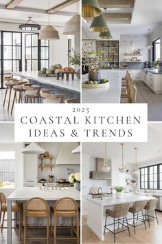 the kitchen and dining room are featured in this postcard for coastal kitchen ideas and designs