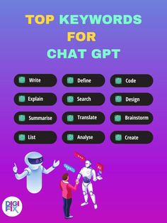 the top keywords for chat git is shown above two people talking to each other