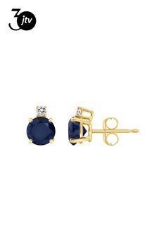 5mm round sapphire with diamond accents 14k yellow gold stud earrings. Measures approximately 0.28" L x 0.20" W and have post with friction backings. Yellow Gold Stud Earrings, Round Sapphire, Gold Stud Earrings, Gold Stud, Sapphire, Yellow Gold, Stud Earrings, Yellow, Gold