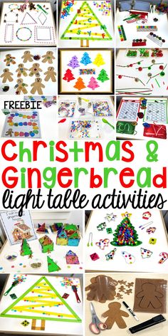 christmas and gingerbread light table activities for kids to do with their own handmade items